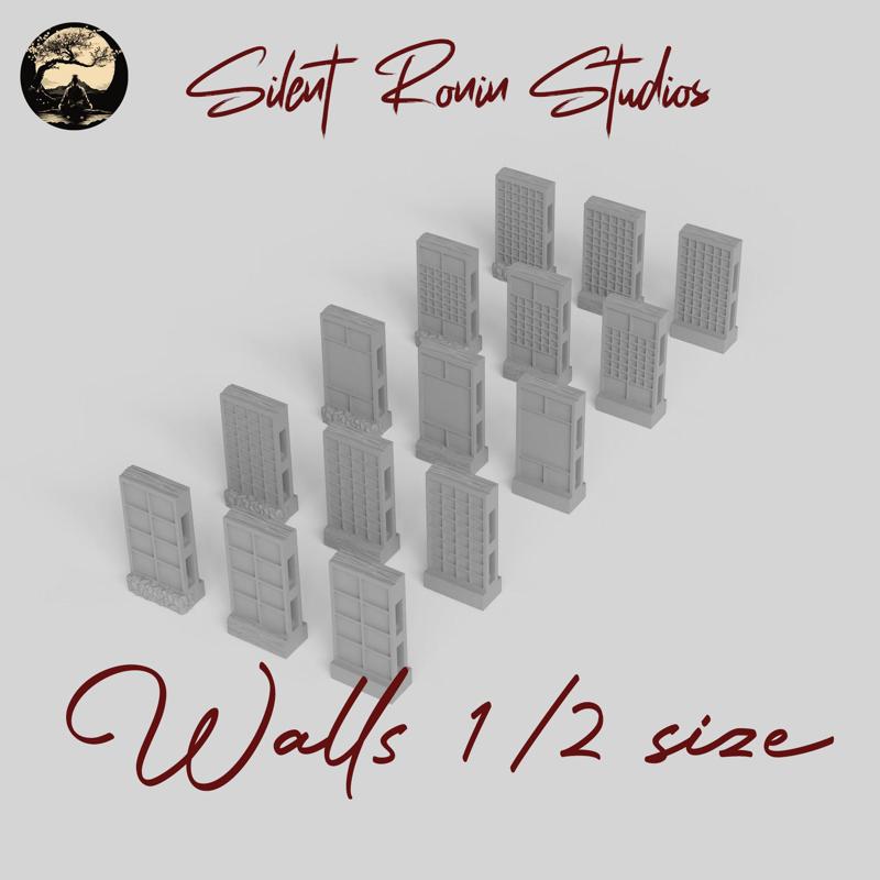 Japanese Walls Extra Pack #2. Walls 1 inch wide (part of Feudal Japan Farmers Village)