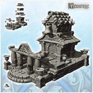 House with second floor and bell with entrance with multiple columns (3) - Medieval Gothic Feudal Old Archaic Saga 28mm 15mm