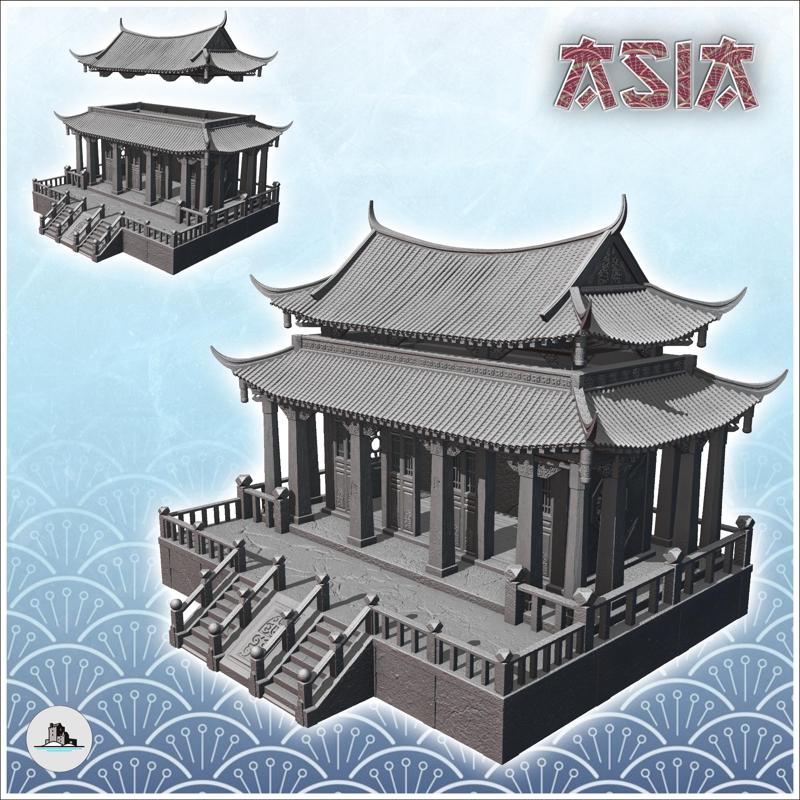 Large asian temple with platform with railings and access stairs (32) - Asia Terrain Clash of Katanas Tabletop RPG terrain China Korea