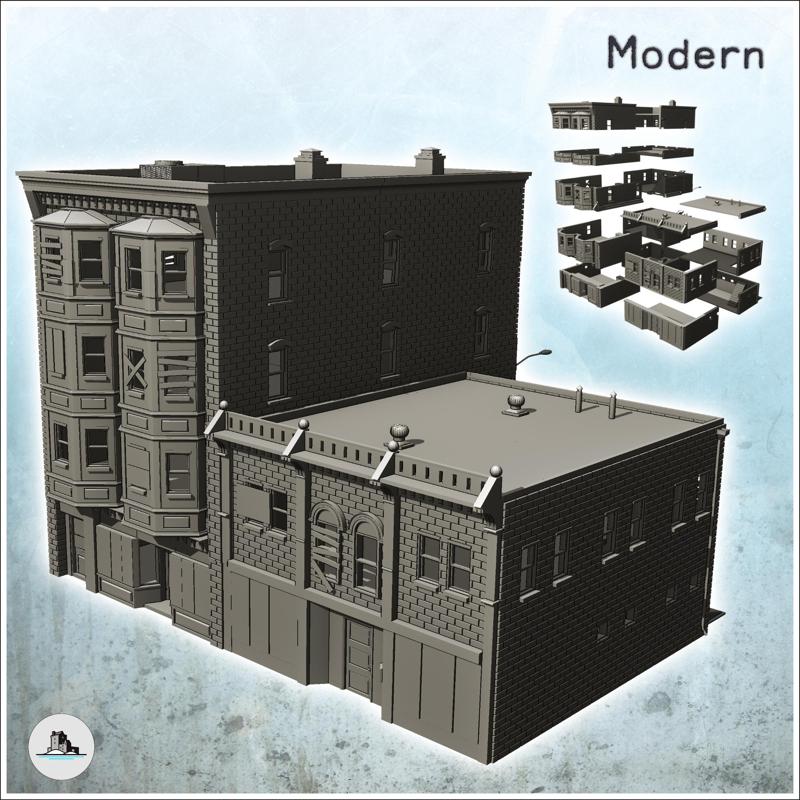 Large brick residential building with flat roof and lamp post (12) - Cold Era Modern Warfare Conflict World War 3
