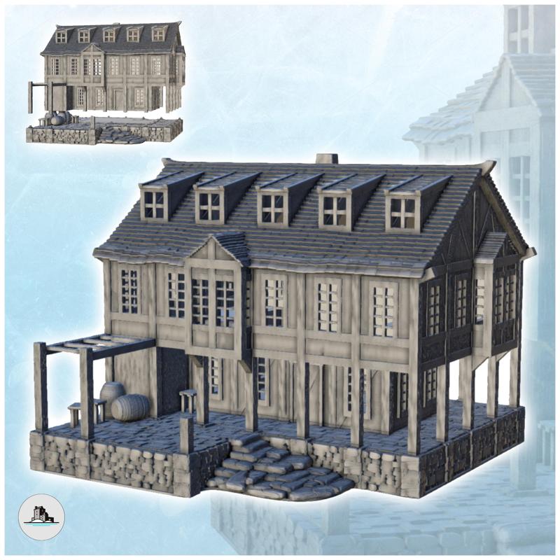 Large medieval two-story building with stone platform and pillars (10) - Pirate Jungle Island Beach Piracy Caribbean Medieval