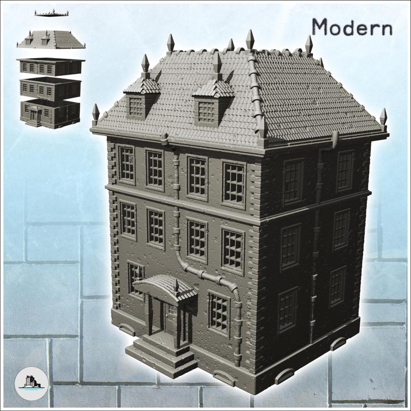 Large modern house with roof spikes and triple floors (6) - Modern WW2 WW1 World War Diaroma Wargaming RPG