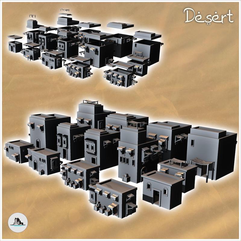 Large set of fourteen flat-roofed desert buildings (7) - Medieval Modern Oriental Desert Old Archaic East 28mm 15mm RPG