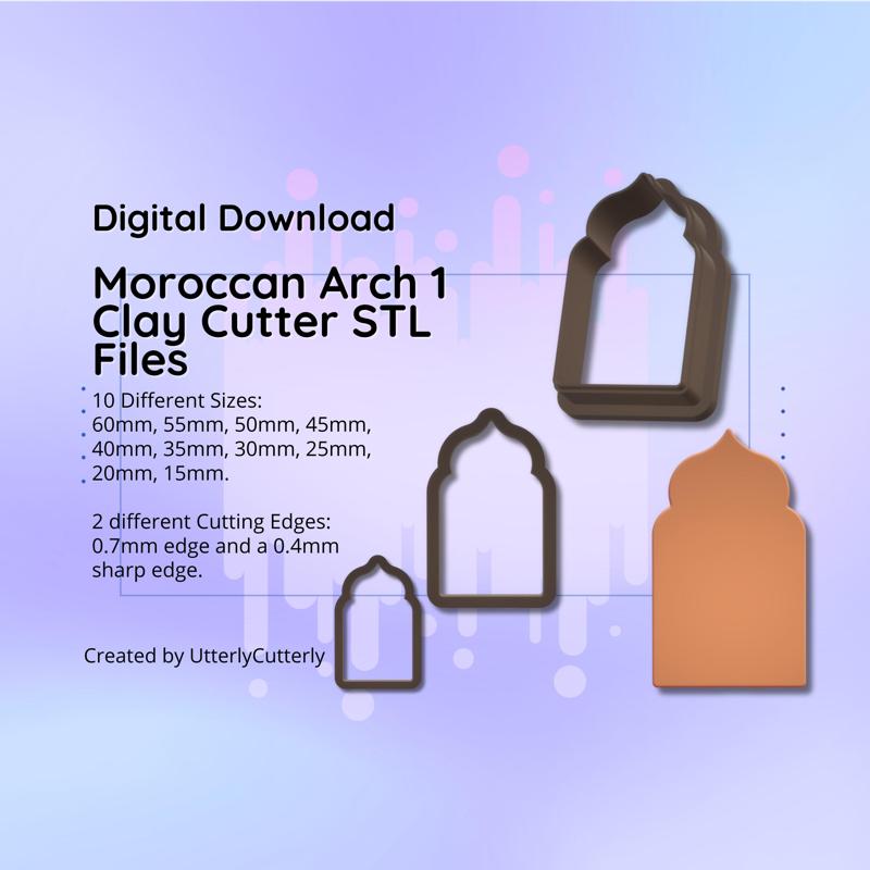 Clay Cutter STL File Moroccan Arch - Earring Digital File Download- 10 sizes & 2 Cutter Versions, cookie cutter