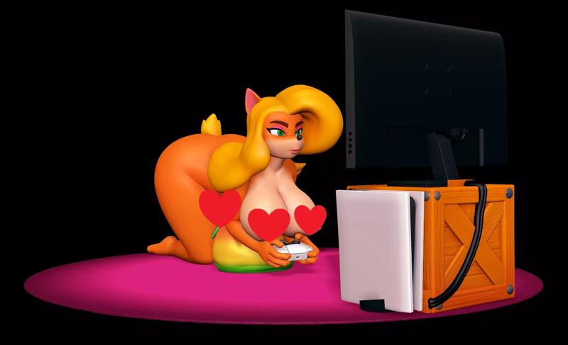 Futa Tawna Bandicoot Playing Video Game - NSFW