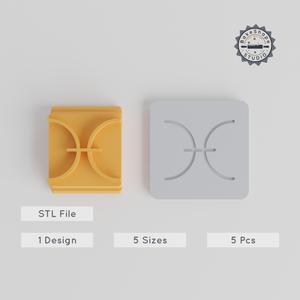 Pisces Stamp Tile Set, 5 Sizes 20-40mm, Zodiac Fish Design for Clay & Cookies