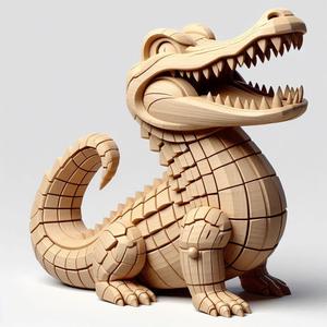 2152 Laughing Crocodile - Full-Figure 3D-Printed Wooden Statue, pug, dachshund, poodle, cat, monkey, owl, beagle, crocodile, lion, fox, bull terrier, pomeranian, galgo, wolf, doberman pinscher, newfoundland, elephant, donkey, german shepherd