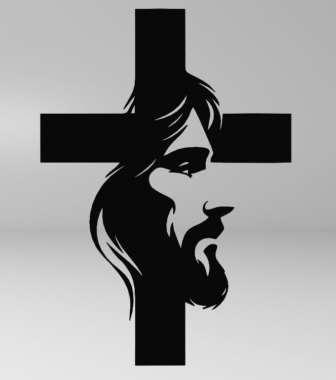 Cross Framing Jesus Face | Line Art Wall Art