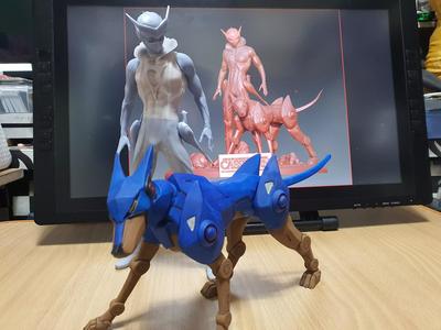 Casshern gold statue with dog