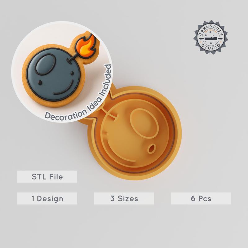 Bomb Shape Cutter & Stamp Set, Perfect for Cookies & Fondant, 3 Sizes, Game Element 3D Print STL