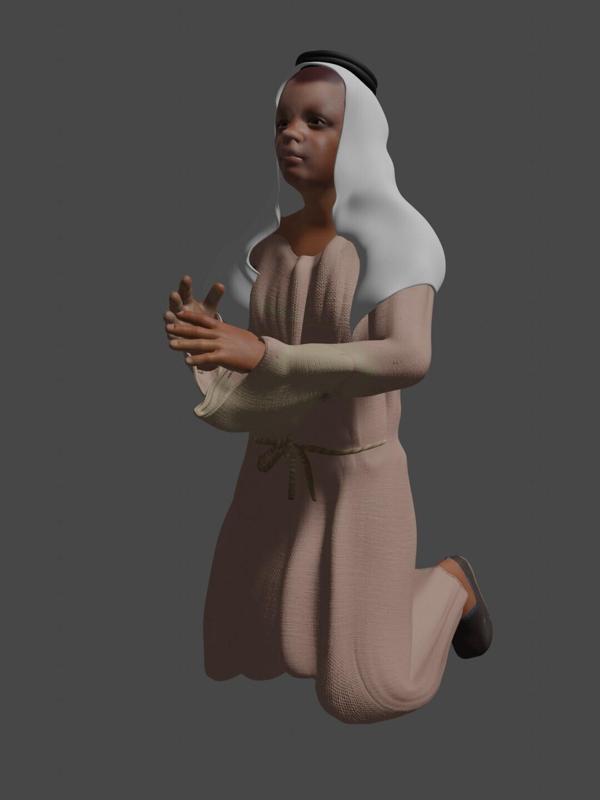 Child kneeling in Bethlehem portal