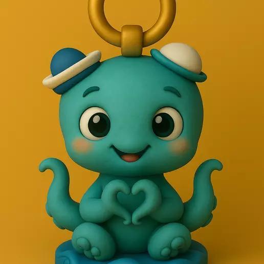 Baby Kraken Love  Ocean Heart Keychain