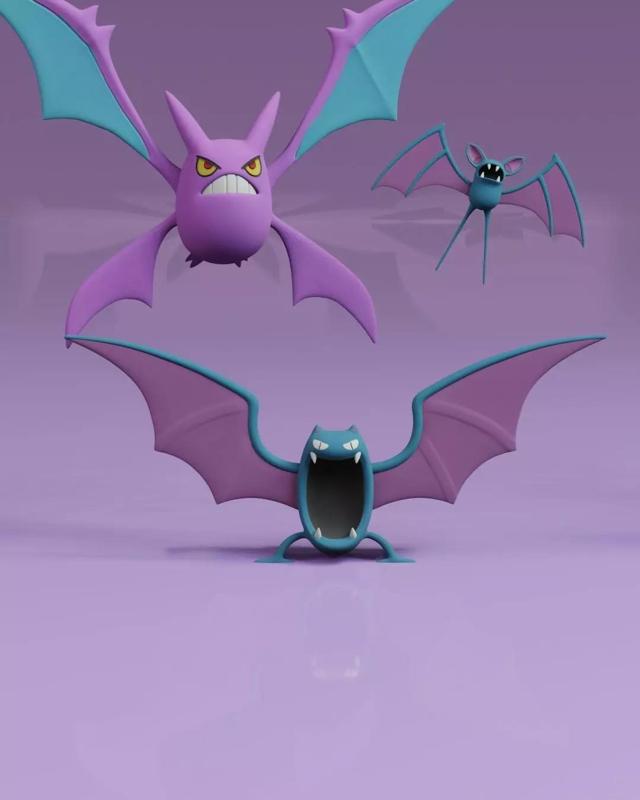 Zubat Golbat Crobat Pokemon Fanart 2 poses