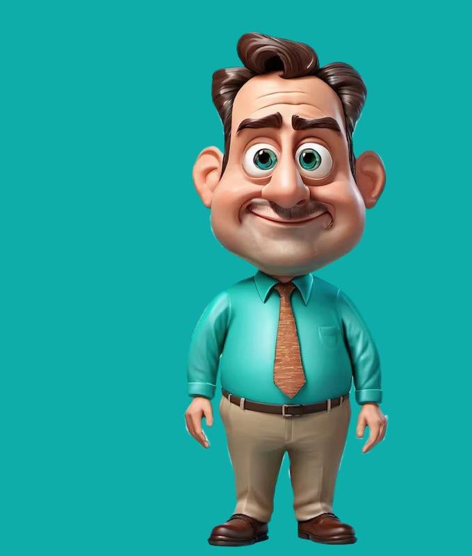 Fun 3D cartoon illustration, A man with a potbellied belly, a fatherly man