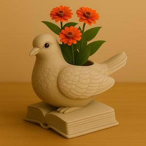 Dove on Book – 3D Printed Flower Pot
