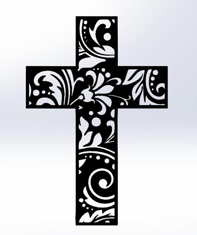 Floral Cross Line Art