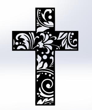 Floral Cross Line Art