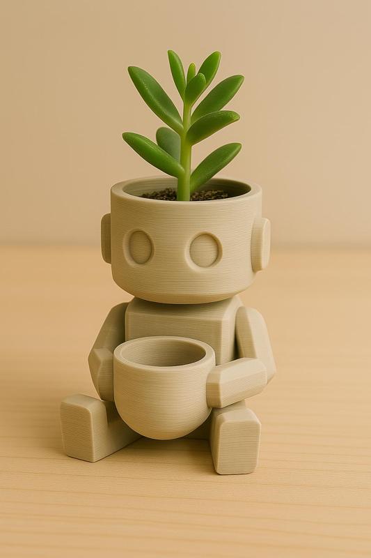 Adorable Robot Planter with Cup | 3D Printable Cute Sci-Fi Pot | Desk Decor & Gift Idea