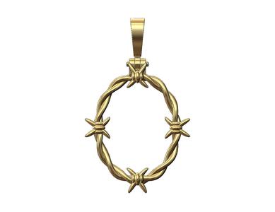 Barbed wire oval pendant with bail 3D print model