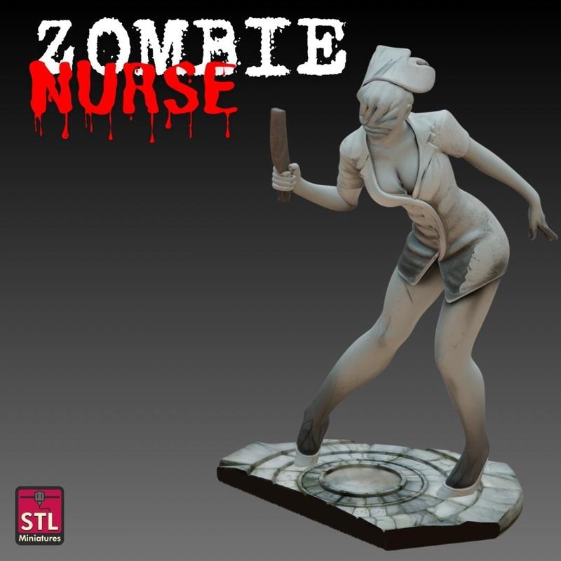 STL File – Zombie Nurse with Club – 3D Printable Horror Miniature