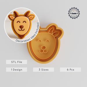 Goat Cutter & Stamp Set, Cookie & Fondant Decor, Farm Animal Design, 6 Piece Bundle, Small Medium Large Sizes