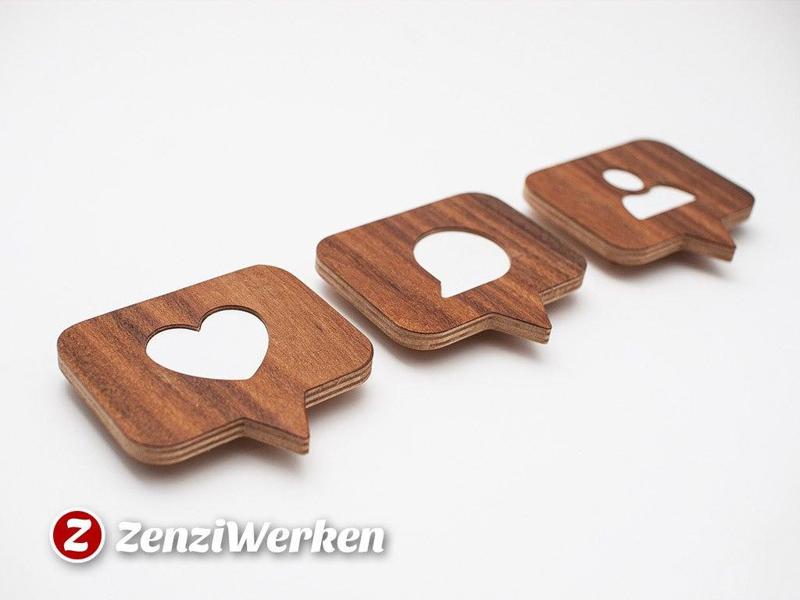 Real Wood Like/Comment/Follower Badges cnc/laser