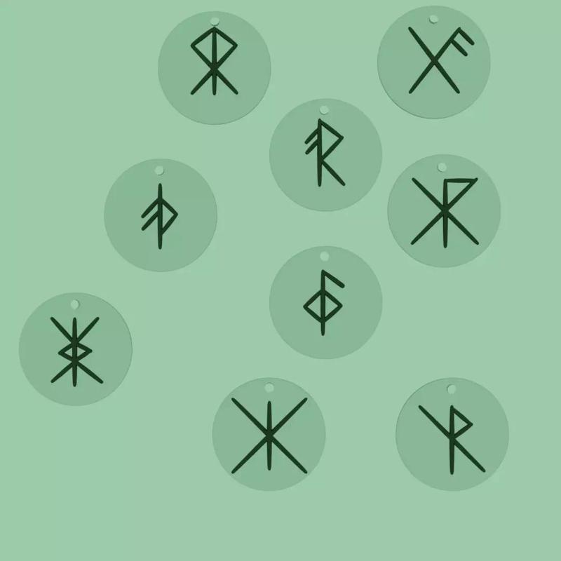 8 Viking Runes Keychain 3D Printable Model