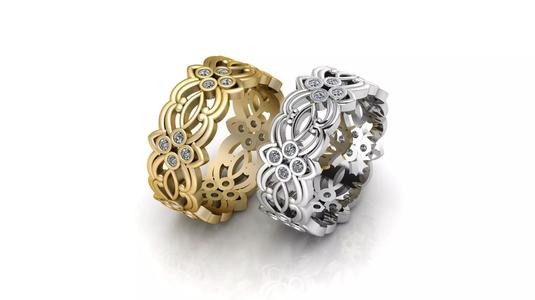 Floral Filigree Diamond Eternity Bands in Gold and Platinum