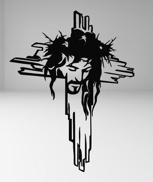 Cross with Jesus Face Line Art