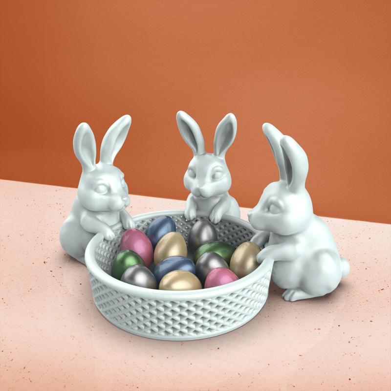 3D Easter Bunny Basket, 3 Rabbit Model, Easter Egg Gifts, Bunny Basket, Easter Basket, Planter, Ready to Print, 3D STL File Digital Download
