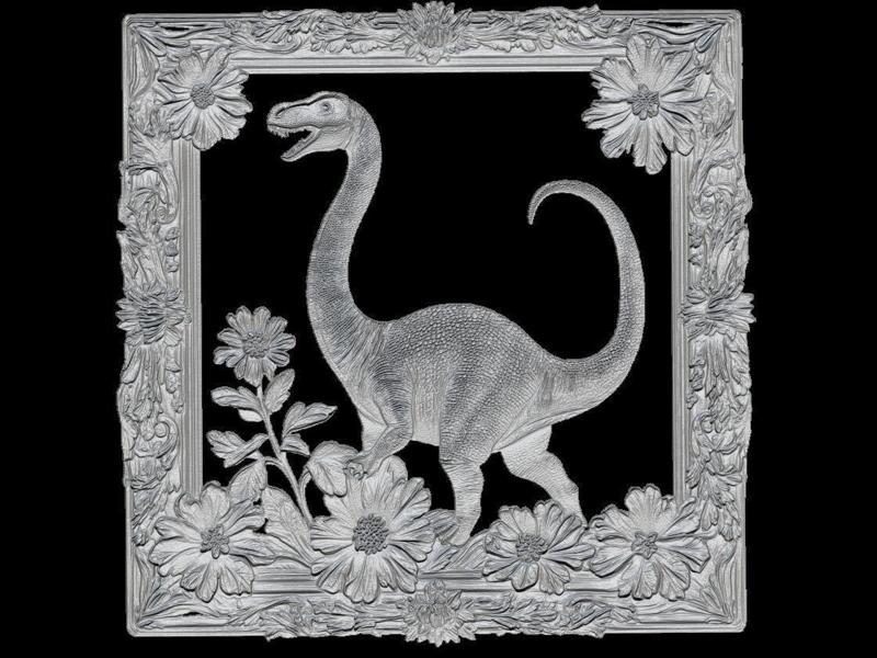 Regal Sauropod - Ornate Floral Framed Dinosaur Relief