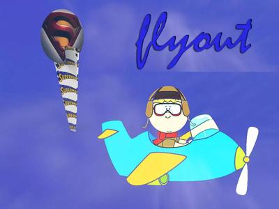 flyout cartoon character flying in airplane