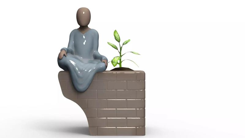 Suculent pot human meditating 2-4 for 3D print