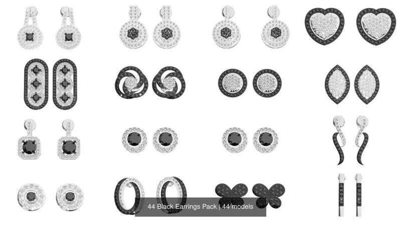 44 Black Earrings Pack 3D Model Collection
