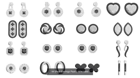 44 Black Earrings Pack 3D Model Collection