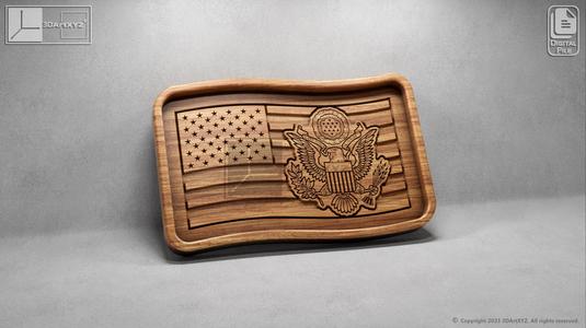 US Wavy Flag Army Seal Tray - CNC Files for Wood (svg, dxf, eps, ai, pdf)