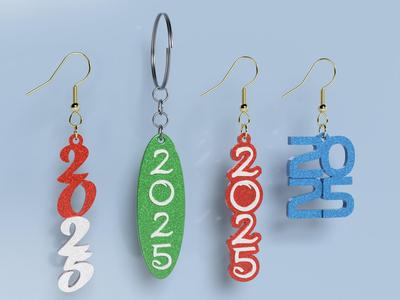 New Year 2025 earrings keychain