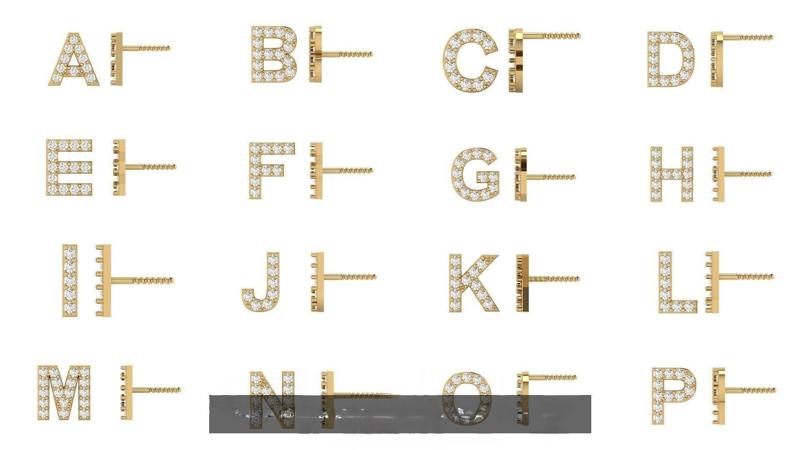 Diamond Alphabet Stud Earring Set A to Z