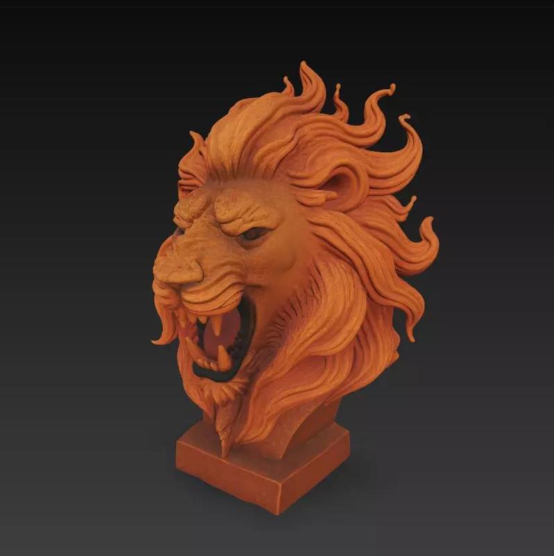 Roaring Lion Bust - Animal Sculpture 3D Model