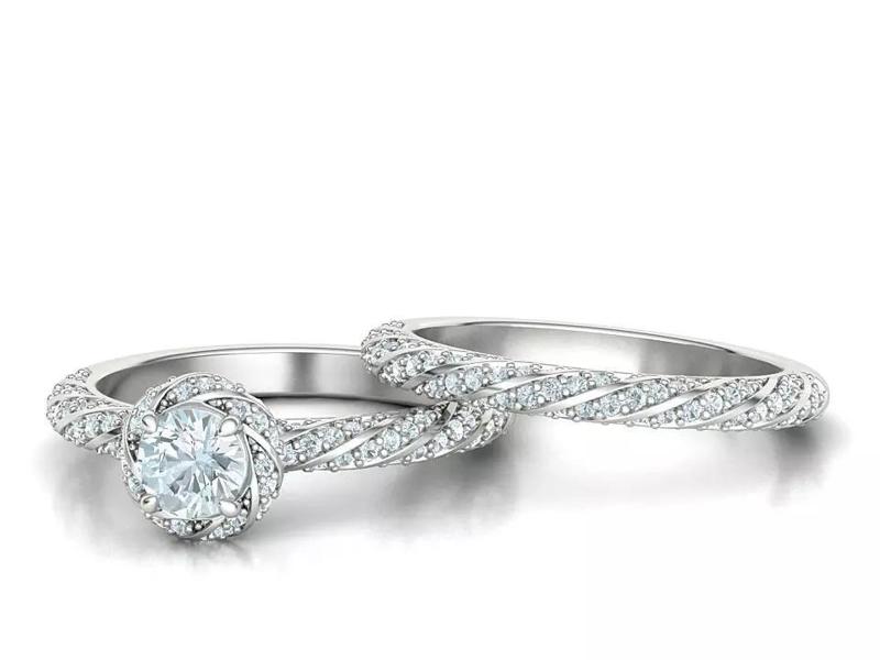 AMANDA WEDDING SET ENGAGEMENT and BAND rings 3dmodels 3D Model Collection