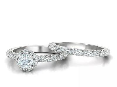 AMANDA WEDDING SET ENGAGEMENT and BAND rings 3dmodels 3D Model Collection