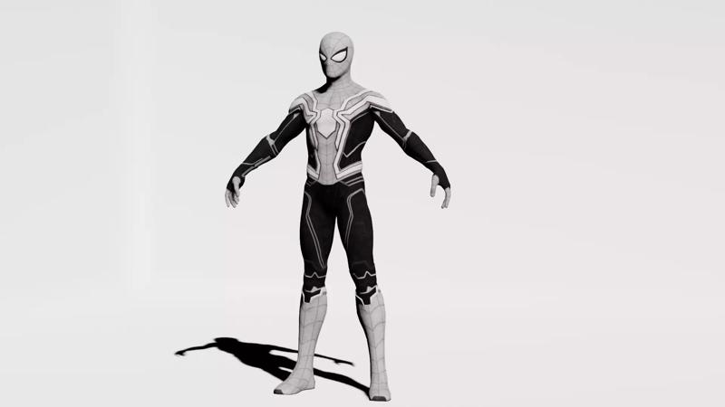 Spiderman Black And White Fully Textured 3D Model - Printable