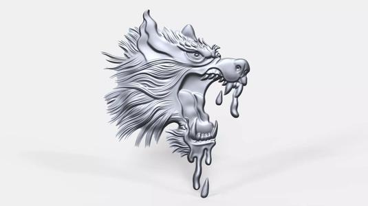 Crazy dog head bas relief