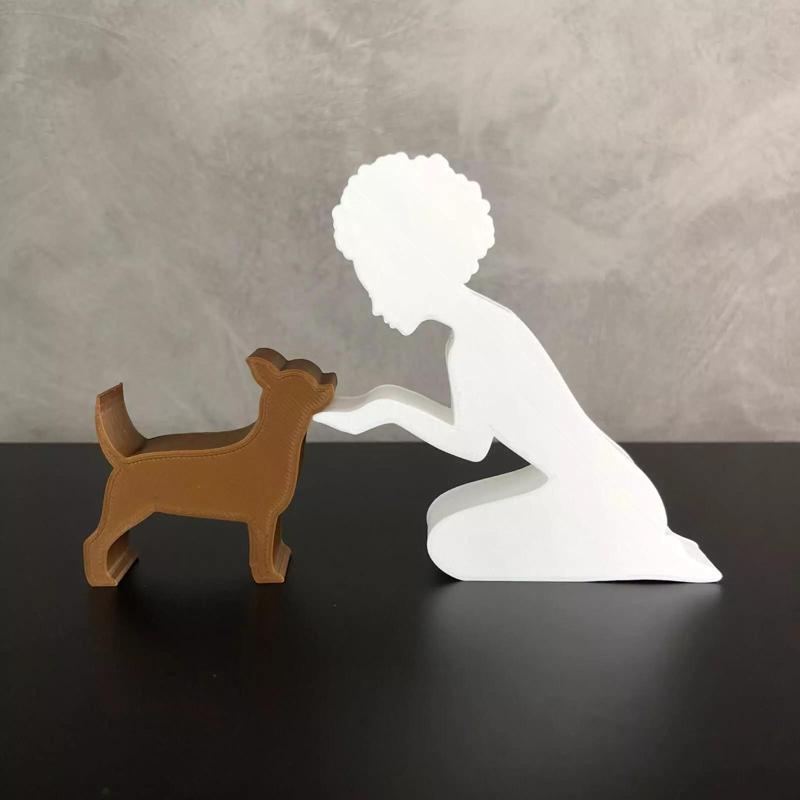 Girl and her Chihuahua -afro hair- for 3D printer or laser cut