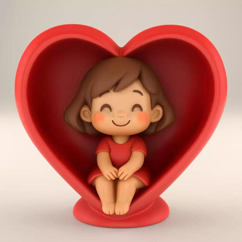 Cute Girl in Heart 3D Print STL Love Joy Decor