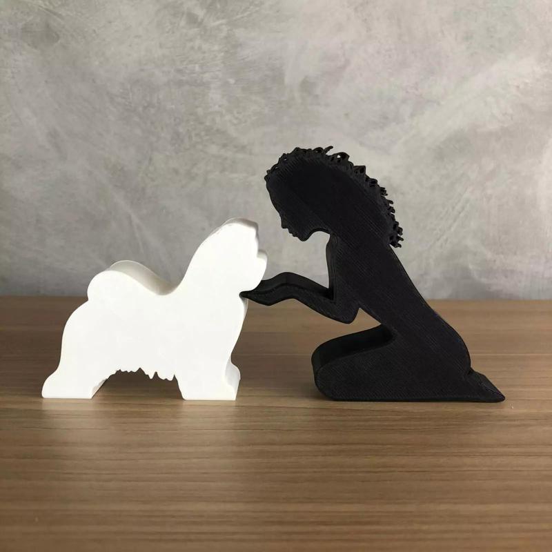 Girl and her lhasa apso -wavy hair- for 3D printer or laser cut