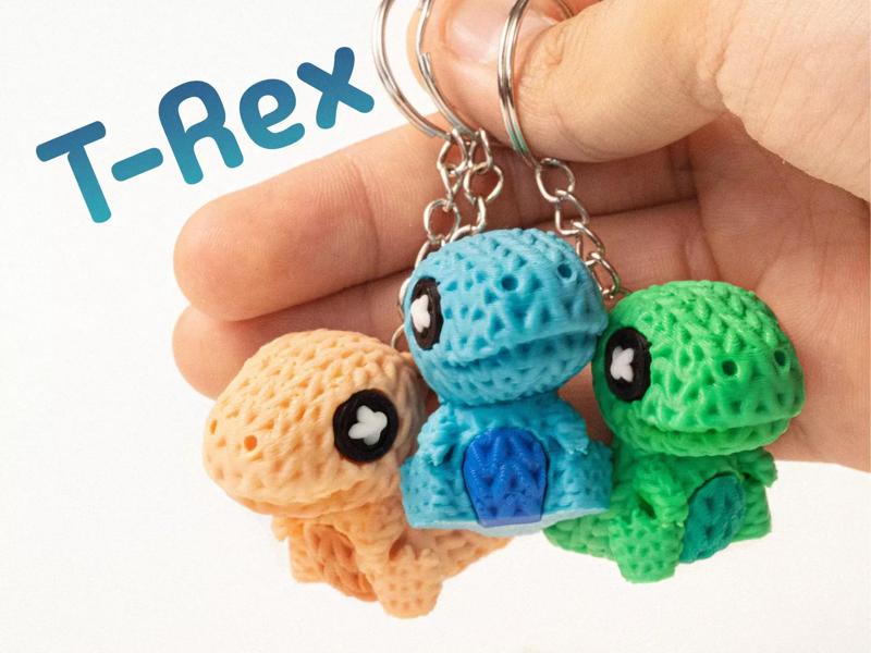 Adorable 3D Printed Blue Dinosaur Keychain