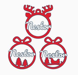 3 x Nestor, personalized Christmas tree ball