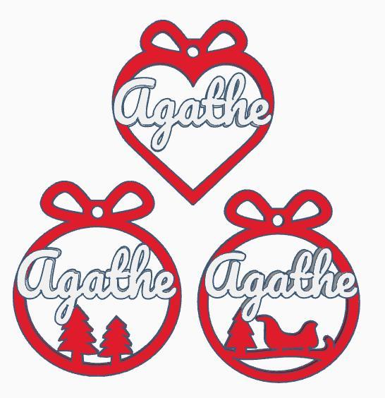 3 x Agathe, personalized Christmas tree ball, christmas