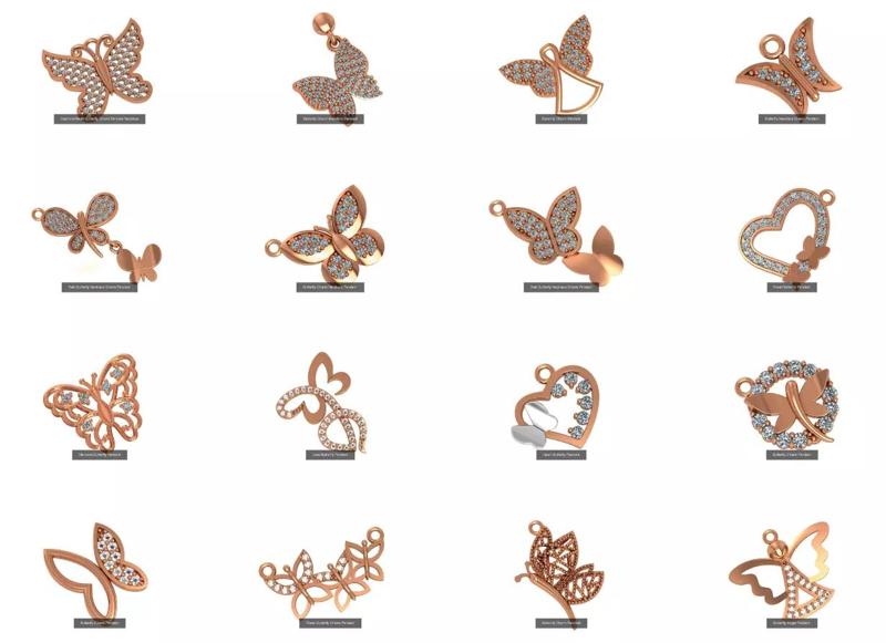 26 Butterfly Charm Necklace Pendant  3D Model Collection